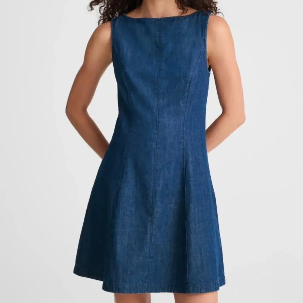 Madewell Denim Boatneck Mini Jean Dress Sleeveless Fit & Flare Cotton Small 6 - Picture 1 of 8